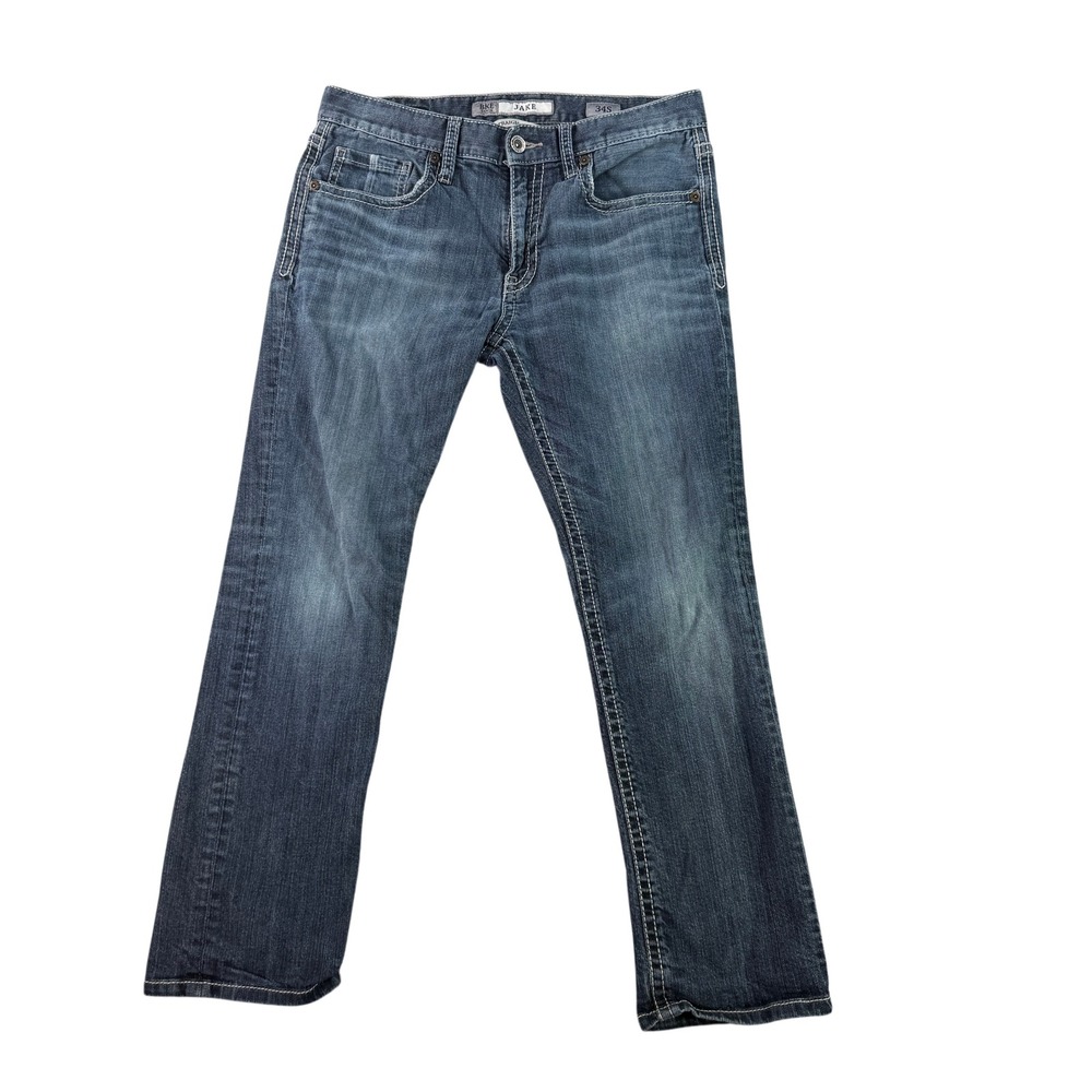 BKE Jake Straight Leg Jeans Mens‎ 34x28 Blue Dark Wash Stretch Denim Nice Fade